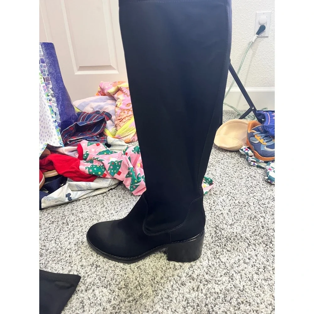 Donald Pliner Dena Black Knee High Stretch Boots Block‎ Heel Side Zip Women 5.5